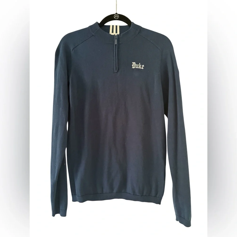 Adidas Duke men’s 1/4 zip navy blue cotton sweater size small